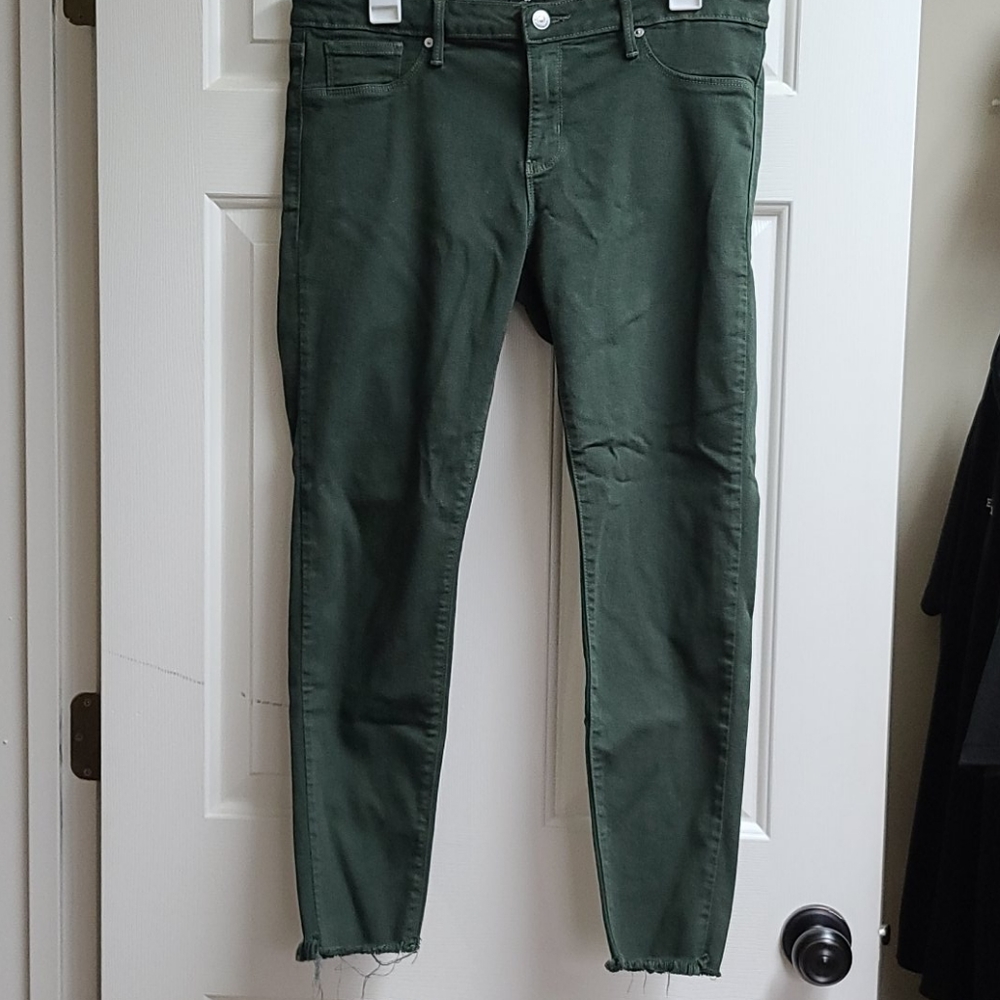 Dark Green Raw Hem Jeans